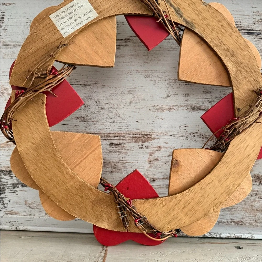 Rustic Heart Wreath with Red and Cream Accents